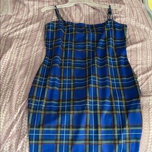 Blue plaid bodycon mini dress